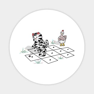 Cat And Chicken Playing Hopscotch Magnet